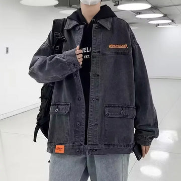 Aidase Men's Gray Denim Jacket Men Casual Solid Color Streetwear High Quality Jeans Jacket Jeans Coat Outwear Male Brand Clothing aidase-shop